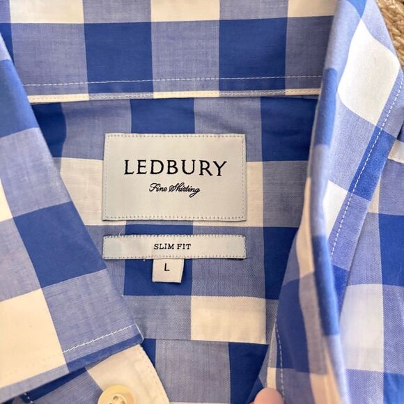 Ledbury Slim Fit Blue and White Button Down Large - Picture 5 of 8